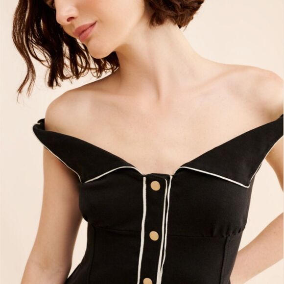 FREE PEOPLE LINNEA Stylish Black Button-Down Dress Off-shoulder Wednesday - Picture 4 of 11